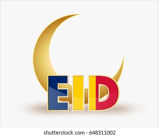 premium crescent moon with flag Chad for islamic eid festival