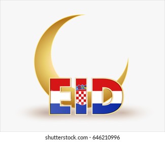 premium crescent moon with flag Croatia for islamic eid festival