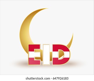 premium crescent moon with flag Denmark for islamic eid festival