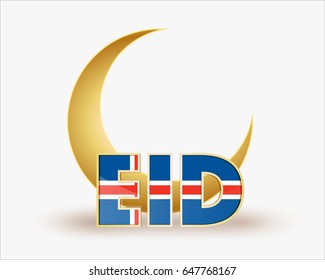 premium crescent moon with flag Iceland for islamic eid festival