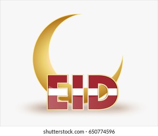 premium crescent moon with flag Latvia for islamic eid festival