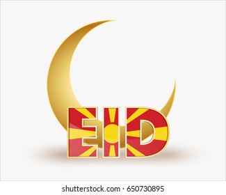 premium crescent moon with flag Macedonia for islamic eid festival