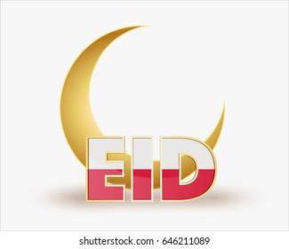 premium crescent moon with flag Poland for islamic eid festival
