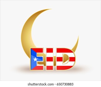 premium crescent moon with flag Puerto Rico for islamic eid festival