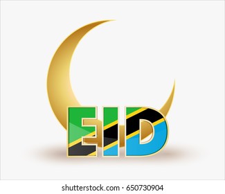premium crescent moon with flag tanzania for islamic eid festival