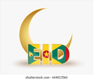 premium crescent moon with Grenada flag for islamic eid festival