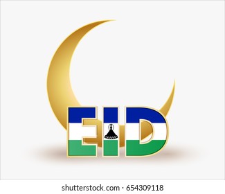 premium crescent moon with Lesotho flag for islamic eid festival