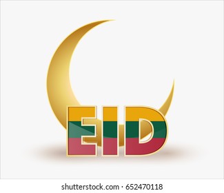 premium crescent moon with Lithuania flag for islamic eid festival