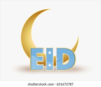 premium crescent moon with Micronesia flag for islamic eid festival