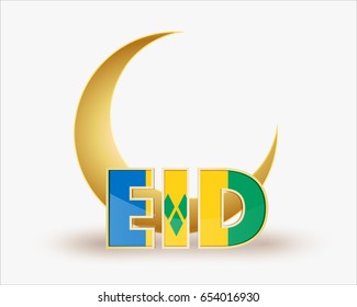 premium crescent moon with saint vincent and the grenadines flag for islamic eid festival