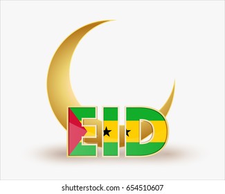 premium crescent moon with Sao Tome and Principe flag for islamic eid festival