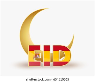 premium crescent moon with Spain flag for islamic eid festival