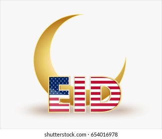 premium crescent moon with USA flag for islamic eid festival