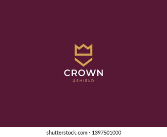 Premium crown and shield logo. Elegant minimal logo design.  Crown + Shield.