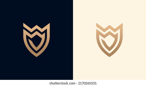 Logotipo de corona y escudo premium. Elegante diseño minimalista de logotipo.  Corona + Escudo.