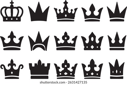 Premium Crown Silhouette Set, royal luxury crown collection.Crown vector of illustration on white background.
