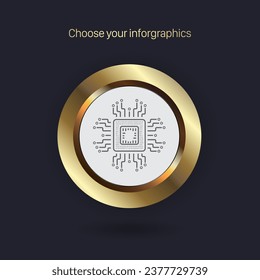 A premium curcuit AI, golden eyes version on a dark background, A curcuit Vector Infographic template with Luxury circles element option