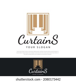 Premium curtain logo line art style with vector illustration design