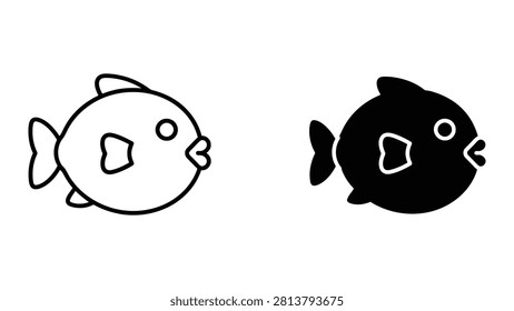 Premium Cute puffer fish character icon set in outline and glyph style isolated on white background Vector Icon
