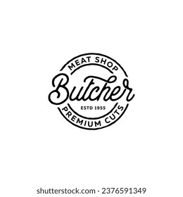 Premium Cuts Butcher Meat Shop Stamp. Vector Illustration