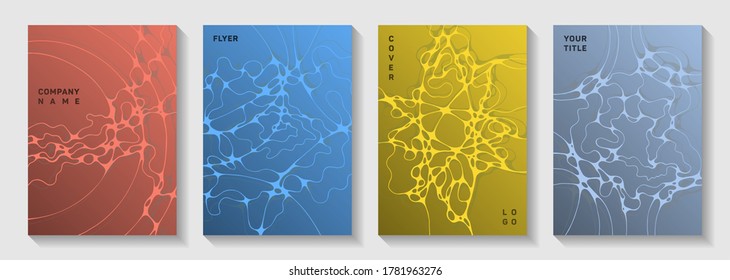 Premium dance party flyers. Complex curve lines torrent backgrounds. Delicate magazine vector layouts. Night party posters collection fluid curves graphic design.