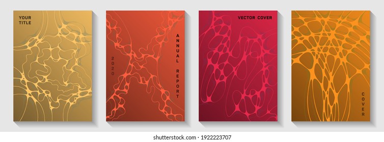 Afiches de fiestas de baile premium. Las líneas de curva líquida crean texturas. Plantillas vectoriales de páginas de título creativas. Los afiches de los partidos de música electrónica configuran un diseño gráfico ondulado fluido.