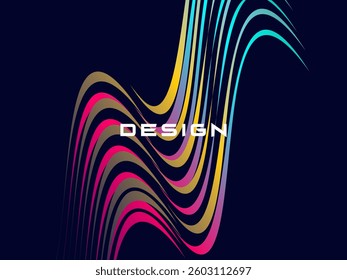Premium dark blue background design with colorful waving motifs. Vector horizontal template, for digital luxury business banner, contemporary formal invitation, luxury voucher, gift certificate, etc.