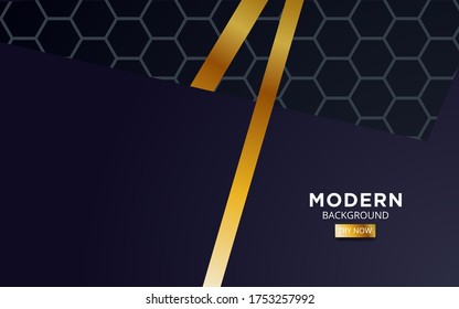 premium dark blue overlap background banner design. Realistic overlap layer on black textured background with golden line.