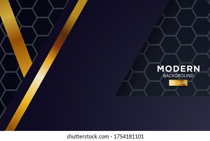 premium dark blue overlap background banner design. Realistic overlap layer on black textured background with golden line.