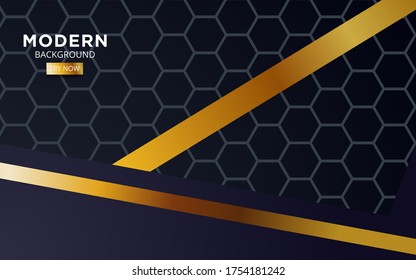 premium dark blue overlap background banner design. Realistic overlap layer on black textured background with golden line.