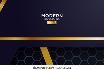 premium dark blue overlap background banner design. Realistic overlap layer on black textured background with golden line.