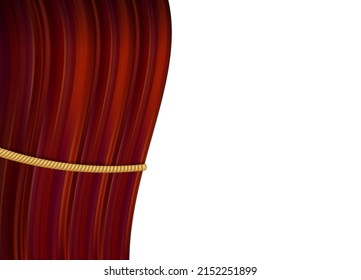 Premium Dunkelroter Vorhang Szene würdevoll. Abdeckung einzeln. Vektorhintergrund mit luxuriösen, schmal roten Seidensamtvorhängen und -draperien. roter Vorhang auf weißem Hintergrund
