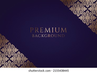 Premium dark violet, purple background with ornamental golden corners and centered space for text. Vector