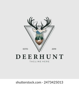 premium deer hunt logo icon vector vintage illustration template art colorful