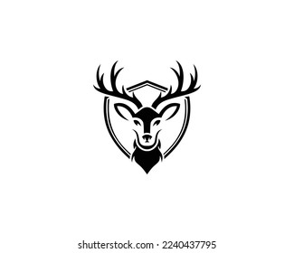 Premium Deer and Shield Logo Icon Design Vector Template Concept.
