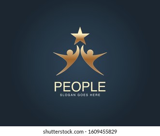 Premium design Community care or Success people business work Logo Icon Elements Template in gold color. Beautiful logo for luxury company branding 
