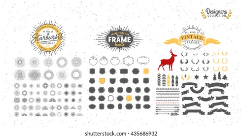 Premium design elements. Great for retro vintage logos. Starbursts, frames and ribbons Designers Collection