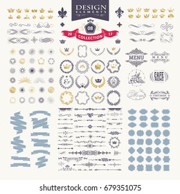 Premium design elements. Great for retro vintage logos. Starbursts, frames, crowns, laurels and ribbons