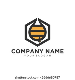 Arte vectorial del logotipo de la abeja de la Plantilla del diseño del icono de Premium con la forma del hexágono aislada en el fondo blanco, Ilustración vectorial