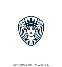 Ilustración de diseño de Premium de la cara y el escudo de la reina.