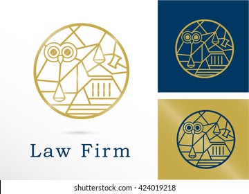 DISEÑO PREMIUM DE LOGO LEGAL / ICONO . COMBINACIÓN DE MÚLTIPLES ELEMENTOS LEGALES. COLORES UTILIZADOS: ORO, AZUL PROFUNDO
