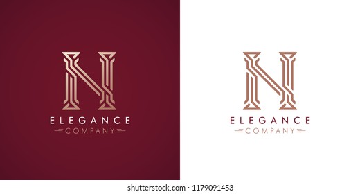 Logotipo de diseño Premium con letra N en dos variaciones de color. Hermoso Logotipo para marca de empresa de lujo. Elegante y elegante plantilla de identidad en rojo y oro .