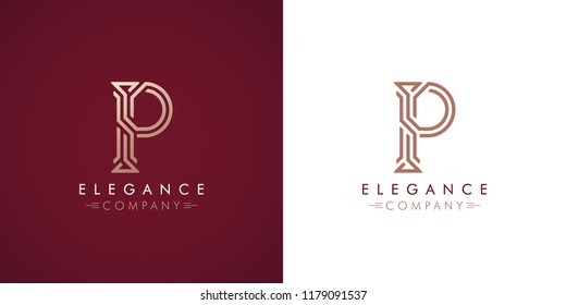 Premium design Logo with letter P in two color variations. Beautiful Logotype  for luxury company branding. Elegant and stylish identity template in red and gold .