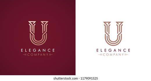 Premium design Logo with letter U in two color variations. Beautiful Logotype  for luxury company branding. Elegant and stylish identity template in red and gold .