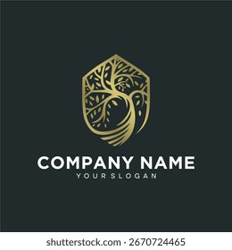 Modelo de design de logotipo de casa de árvore de design Premium