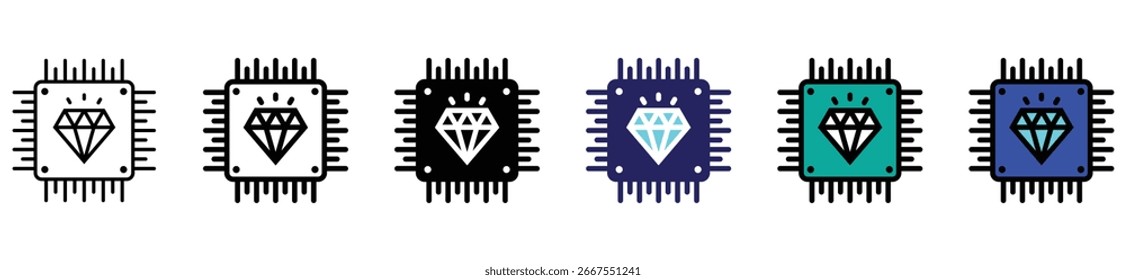 Premium Diamond Microchip Icon Set – Luxury Technology Symbol