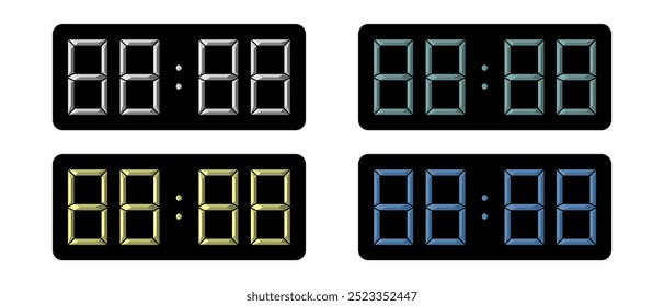 Modelo de Montagem de Indicador de Número Digital Premium. Brilhante, brilhante, vetor editável para relógios, placares, temporizadores, exposição de gadgets, aplicativos, sites - isolados em branco, formato EPS