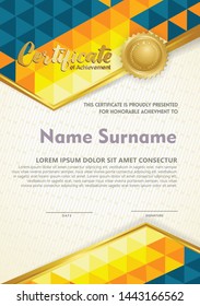 Premium diploma modern certificate template with polygonal geometric style and dynamic gradation color for workshop, seminar, training and other users
