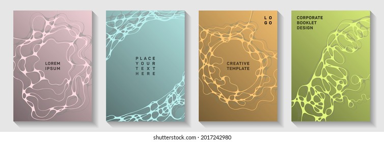 Folletos de fiestas de discoteca premium. Redes de red de ondas complejas. Diseños vectoriales de banner de Openwork. Los afiches de los partidos de música electrónica configuran un diseño gráfico ondulado fluido.