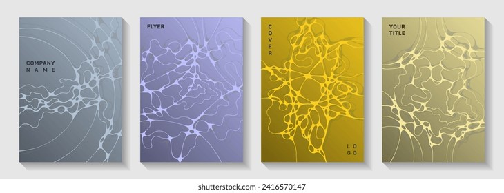 Premium disco party flyers. Intersecting waves ornament textures. Tracery magazine vector layouts. Disco party posters and banners fluid wavy graphic design.